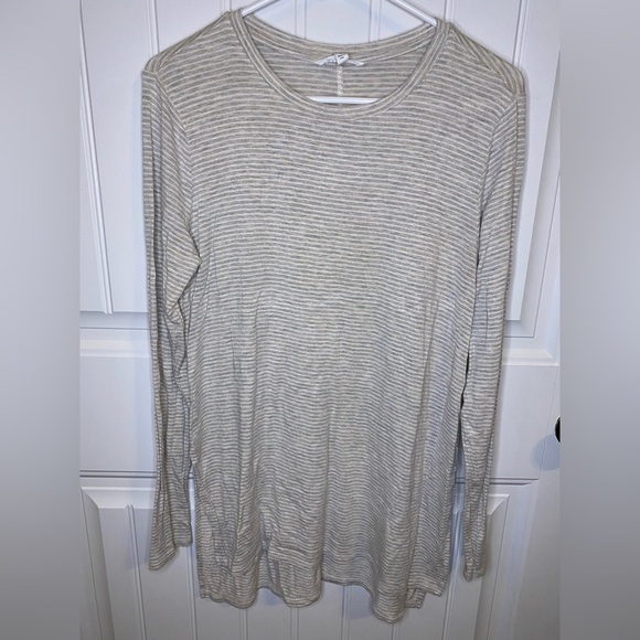 Athleta Taupe and White Striped Athletic Long Sleeve - Picture 2 of 5